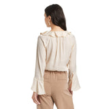 A New Day Flounce Long Sleeve V-Neck Ruffle Wrap Blouse Cream Off White XS