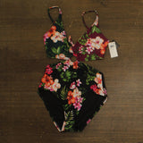 Bar III Fine Plunge Ring Over-the-Shoulder Monokini One Piece Black Multi M