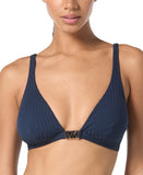 Michael Michael Kors Ribbed V-Neck Bikini Top with Logo Hardware Midnight Blue M