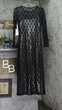 Cece Womens Metallic Lace-Over Long-Sleeve Midi Dress Black XS