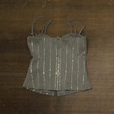 Aqua X Salvatore Rizza Crystal Pinstripe Bustier Top IBO26857 Gray 2XS