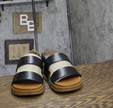 Earth Womens Leah Round Toe Strappy Casual Flat Sandals ETLEAH Black Leather 9M