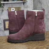 Lucky Brand Suede Side Zip Wedge Chelsea Ankle Boots Winter Cherry Purple 10M