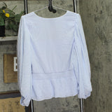 Sam & Jess Womens Shirred Long Sleeve Peplum V-Neck Smocked Top Pastel Blue XL