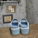 Bearpaw Platform Suede Faux Leather Open Toe Slide Sandals Tourmaline Blue 8M