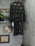 Calvin Klein Collared Self-Tie-Belt Midi Button Cuff Dress Black / Gold 8