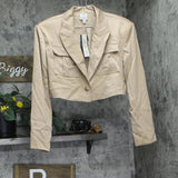 Jeannie Mai X INC International Concepts Utility Blazer Jacket Natural Brown M