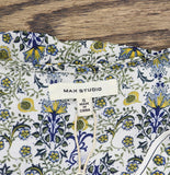 Max Studio Womens Tie Front Woven Blouse Blue Multi S