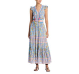 Bell Womens Silk Blend Annabelle Maxi Dress BELLSP25-1 Blue / Yellow Print M