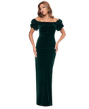 Xscape Womens Off The Shoulder Ruffled Velvet Strapless Dress Hunter Green 14