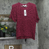DKNY Textured Ruched Superfine Texture Top P52SAW83 Beet Red L