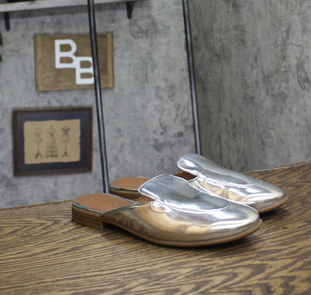 Aerosoles Womens Wilda Mule Slip On Faux Leather WILDA Silver Mirror Gray 8.5M