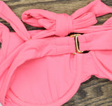 Becca Standard Color Code Shirred Underwire Bikini Top Swim Coral Reef Pink S
