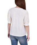 Ny Collection Embellished Neck Wide Cuff Knit Blouse Pristine Off White XL