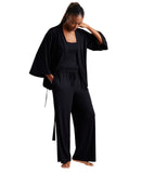 State Of Day Womens 2-Pc. Fluid-Knit Pajama Cardigan Pants 100189719MS Black XS