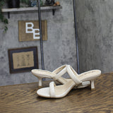 Lifestride Kitten Heel Open Toe Slip-On Double Strap Sandals Bone Off White 5.5M