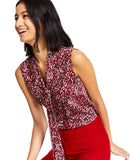 Kasper Womens Satin Printed Tie-Neck Blouse 10919993 Fire Red Multi XL