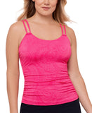 Swim Solutions Paisley-Print Tunnel Tankini Swim Top Paisley Jacquard Pink 16
