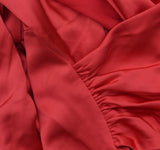Halston Womens Satin Surplice-Draped Cross Over Neck Blouse Top Bright Red L