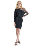 DKNY Womens Asymmetrical Sweater Mesh Sleeve Dress DD4HNC35 Black M