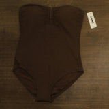 DKNY Womens Textured Shirred One-Piece Swimsuit DIMMS605 Mocha Brown 2XL