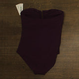 DKNY Womens Shirred One-Piece Swimsuit Bandeau Textured Port Texture Purple L