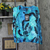 Attitudes by Renee Printed Tie Dye Sweater w/ Overlay Print Ocean Depths Blue M