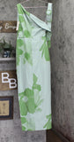 Jewel Badgley Mischka Floral Print One Cold Shoulder Dress Gown Green / Multi 4