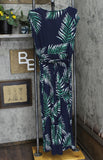 G By Giuliana Womens Belted Cropped Knit Jumpsuit 695571 Navy Palm Blue M