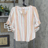 LC Lauren Conrad Womens Bell Sleeve Tie Front Blouse Shirt Pink Multi M