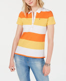 Tommy Hilfiger Womens Rugby Striped Polo Shirt J9EHN257 Orange Multi M