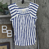 Style & Co. Square Neck Flutter Sleeve Striped Top 100148973MS Blue Stripe S