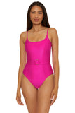 Becca Monte Carlo Virtue Ring Ribbed One-Piece Swimsuit 221057 Azalea Pink L