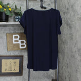Nina Leonard Womens Jersey High-Low Tunic with Cuffed Sleeves Navy Blue 1X