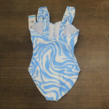 Coco Contours Womens Desert Trail Plunge One Piece Swimsuit Surf Blue 12 / 36D