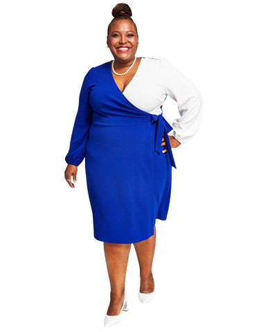 Kasper Womens Plus Size Colorblocked Surplice Side-Tie Dress 10851819