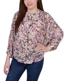 NY Collection Woven Floral Blouse with 3/4 Dolman Sleeves Black Floral Multi M