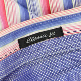 Bugatchi Mens Classic Fit Striped 100% Cotton Dress Shirt Blue Pink Multi XL