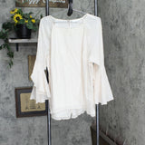 Womens Eyelet Lined Split Blouse Shirt Top Light Pink See Measurements