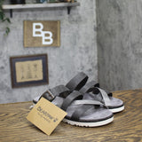 Bearpaw Leather Buckle Strappy Slip On Open Toe Sandals Black / Gray Multi 6M
