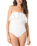 Coco Contours Womens Agate Ruffle Bandeau One Piece Swimsuit White 12 / 36D