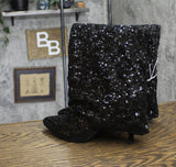 A New Day Womens Abba Sequin Foldover Tall Boots 91636693 Black 9.5M
