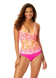 Anne Cole Underwire Drape Front Tankini Swim Top Pink / Orange 32DD / 34D