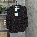 Cece Womens Printed Ruffle-Trim Top 7031110 Black Multi M