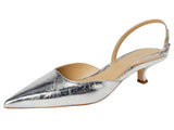Michael Michael Kors Womens Shiny Luna Kitten Sling Pumps Silver Gray 6.5M