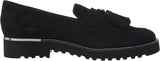 Franco Sarto Womens Carolynn Lug Sole Loafer with Tassel Detail Black Suede 8.5M
