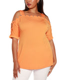 Belldini Strappy Cold Shoulder Top with Grommet Trim Clementine Orange / Gold 3X