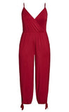 CCX by City Chic Womens Trendy Plus Size Knot Hem V Faux Wrap Jumpsuit Red 20W