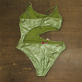 Red Carter Womens Shine Metallic One Piece Swimsuit RCCS25885 Aloe Green L