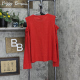 Tommy Hilfiger Womens Long Sleeve Could Shoulder Top Scarlet Red / Gold XL